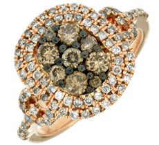 1.07CT WHITE & MOCHA DIAMOND 14KT BLACK & ROSE GOLD DOUBLE HALO LOVE KNOT RING