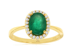 1.24CT DIAMOND & AAA EMERALD 14KT YELLOW GOLD 3D OVAL HALO FRIENDSHIP LOVE RING