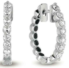 .63CT DIAMOND 14KT WHITE GOLD 7 STONE SHARED PRONG HUGGIE HOOP HANGING EARRINGS