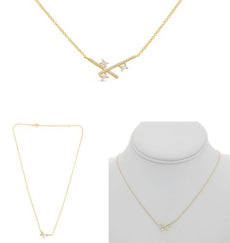 .18CT DIAMOND 14KT YELLOW GOLD 3D ROUND & BAGUETTE CRISS CROSS X LOVE NECKLACE