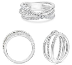 .33CT DIAMOND 14KT WHITE GOLD ROUND MULTI ROW CRISS CROSS INFINITY ROPE FUN RING