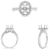ESTATE .67CT DIAMOND 14K WHITE GOLD 3D OVAL & ROUND 4 PRONG HALO SEMI MOUNT RING