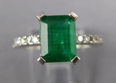 2.14CT DIAMOND & AAA EMERALD 14KT WHITE GOLD 3D BAGUETTE ENGAGEMENT RING #27326
