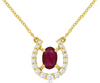 ESTATE .75CT DIAMOND & AAA RUBY 14KT YELLOW GOLD OVAL LUCKY HORSESHOE NECKLACE