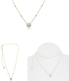 .44CT DIAMOND 14KT TWO TONE GOLD 3D ROUND DOUBLE HALO ADJUSTABLE LOVE NECKLACE