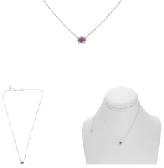 .59CT DIAMOND & AAA PINK SAPPHIRE 18KT WHITE GOLD 3D OVAL & ROUND HALO NECKLACE