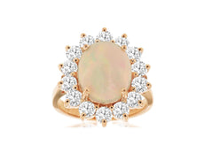 4.90CT DIAMOND & AAA OPAL 14KT ROSE GOLD 3D OVAL PRINCESS DIANA ENGAGEMENT RING
