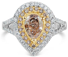 CERTIFIED 1.64CT WHITE & PINK DIAMOND 18K 2 TONE GOLD PEAR SHAPE ENGAGEMENT RING