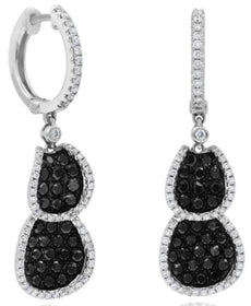 2.10CT WHITE & BLACK DIAMOND 14KT WHITE GOLD DOUBLE TEAR DROP HORSESHOE EARRINGS
