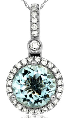 1.33CT DIAMOND & AAA AQUAMARINE 14KT WHITE GOLD ROUND HALO FUN FLOATING PENDANT