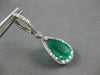 LARGE 8.10CT DIAMOND & AAA EMERALD 14KT WHITE GOLD PEAR SHAPE HANGING EARRINGS