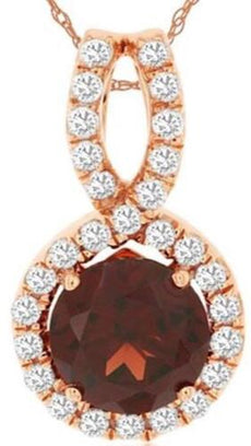 1.20CT DIAMOND & AAA GARNET 14K ROSE GOLD 3D HALO INFINITY LOVE FLOATING PENDANT
