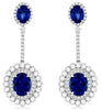 ESTATE 11.25CT DIAMOND & AAA TANZANITE 14K WHITE GOLD OVAL HALO HANGING EARRINGS