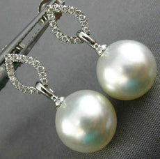 ESTATE .17CT DIAMOND & AAA SOUTH SEA PEARL 14KT WHITE GOLD TEAR HANGING EARRINGS