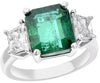 5.87CT DIAMOND & AAA EMERALD 18K WHITE GOLD 3D TRAPEZOID 3 STONE ENGAGEMENT RING