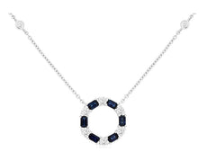 1.10CT DIAMOND & AAA SAPPHIRE 14KT WHITE GOLD 3D ROUND & BAGUETTE LOVE NECKLACE