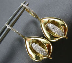ESTATE .33CT DIAMOND 14K YELLOW GOLD 3D HANDCRAFTED LEAF HUGGIE HANGING EARRINGS