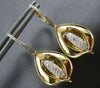 ESTATE .33CT DIAMOND 14K YELLOW GOLD 3D HANDCRAFTED LEAF HUGGIE HANGING EARRINGS