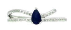 .39CT DIAMOND & AAA SAPPHIRE 14K WHITE GOLD CLASSIC ROUND & PEAR SHAPE LOVE RING