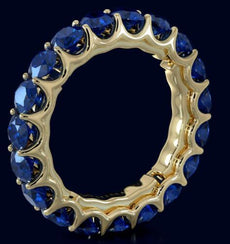 3.60CT AAA SAPPHIRE 14KT YELLOW GOLD CLASSIC SHARED PRONG ETERNITY FUN LOVE RING