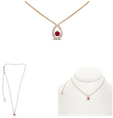 .36CT DIAMOND & AAA RUBY 14KT ROSE GOLD ROUND TEAR DROP SOLITAIRE LOVE NECKLACE