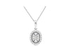 ESTATE .19CT DIAMOND 14KT WHITE GOLD ROUND & BAGUETTE CLUSTER OVAL HALO PENDANT