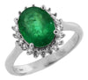 WIDE 2.76CT DIAMOND & AAA EMERALD 14K WHITE GOLD 3D OVAL & ROUND ENGAGEMENT RING