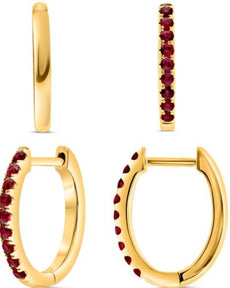 ESTATE .32CT AAA RUBY 14KT YELLOW GOLD OVAL 7 STONE HUGGIE HOOP HANGING EARRINGS