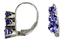 1.10CT AAA TANZANITE 14KT WHITE GOLD 3 STONE JOURNEY LEVERBACK HANGING EARRINGS