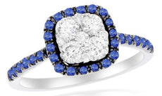 .88CT DIAMOND & AAA SAPPHIRE 18KT WHITE GOLD CLUSTER SQUARE ROUND HALO LOVE RING
