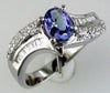 1.30CT DIAMOND & AAA TANZANITE 14KT WHITE GOLD 3D OVAL ROUND & BAGUETTE FUN RING
