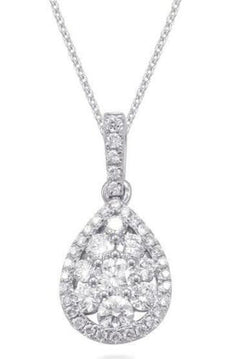 .61CT DIAMOND 14KT WHITE GOLD 3D CLASSIC CLUSTER TEAR DROP HALO FLOATING PENDANT