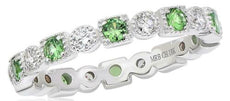 1CT DIAMOND & AAA GREEN GARNET 18KT WHITE GOLD ROUND & SQUARE ETERNITY LOVE RING
