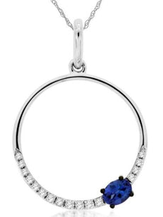 .29CT DIAMOND & AAA TANZANITE 14K WHITE GOLD OVAL & ROUND CIRCLE OF LIFE PENDANT