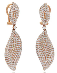 ESTATE 5.77CT DIAMOND 18KT ROSE GOLD 3D DOUBLE LEAF FUN CLIP ON HANGING EARRINGS