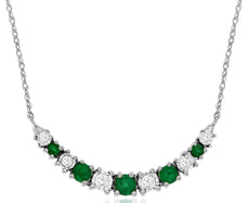 .50CT DIAMOND & AAA EMERALD 14KT WHITE GOLD 3D GRADUATING SEMI CIRCULAR NECKLACE