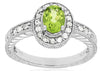 ESTATE 1.18CT DIAMOND & AAA PERIDOT 14KT WHITE GOLD OVAL & ROUND ENGAGEMENT RING