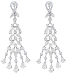 LARGE 10.0CT DIAMOND 18K WHITE GOLD ROUND & MARQUISE MULTI LEAF HANGING EARRINGS