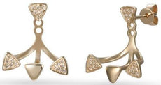 ESTATE .15CT DIAMOND 14KT YELLOW GOLD 3D MULTI TRIANGULAR FUN HANGING EARRINGS