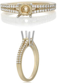 .29CT DIAMOND 14KT 2 TONE GOLD 3D ROUND 4 PRONG 2 ROW SEMI MOUNT ENGAGEMENT RING