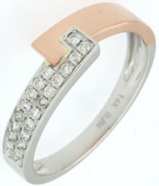 ESTATE .17CT DIAMOND 14KT WHITE & ROSE GOLD 3D ROUND CRISS CROSS LOVE RING