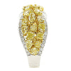 4.61CT WHITE & FANCY YELLOW DIAMOND 18KT 2 TONE GOLD 3D MULTI SHAPE CLUSTER RING