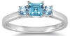ESTATE .70CT AAA BLUE TOPAZ 14KT WHITE GOLD 3D ROUND & PRINCESS 3 STONE FUN RING