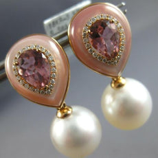 LARGE 2.24CT DIAMOND & PINK TOURMALINE & SOUTH SEA PEARL 18KT ROSE GOLD EARRINGS