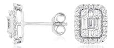 ESTATE .77CT DIAMOND 14KT WHITE GOLD ROUND & BAGUETTE SQUARE HALO STUD EARRINGS
