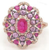 2.06CT DIAMOND & AAA PINK SAPPHIRE & AAA RUBY 14KT ROSE GOLD 3D FLOWER LOVE RING