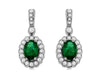 1.23CT DIAMOND & AAA EMERALD 14KT WHITE GOLD 3D OVAL SEMI BEZEL HANGING EARRINGS