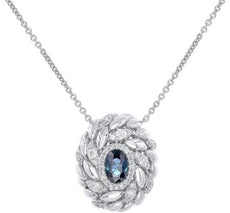 1.48CT DIAMOND & AAA SAPPHIRE 14KT WHITE GOLD 3D MULTI LEAF OVAL LOVE NECKLACE