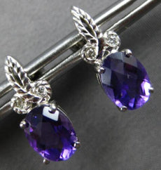 2.34CT DIAMOND & AAA AMETHYST 14KT WHITE GOLD OVAL & ROUND FUN HANGING EARRINGS