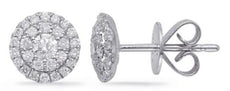 ESTATE .44CT DIAMOND 14KT WHITE GOLD 3D CLASSIC ROUND FLOWER STUD EARRINGS